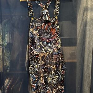 Patterned Corduroy Overall mini  Dress - Large